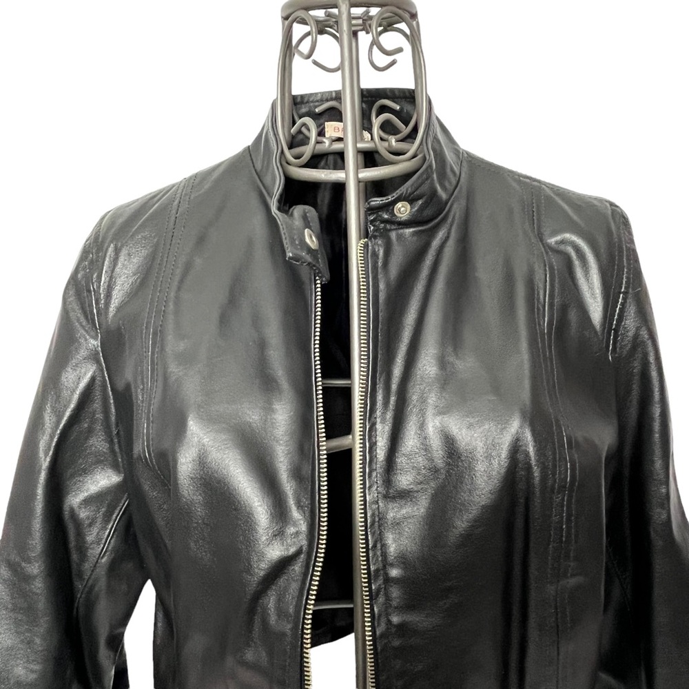BRIGGY Vintage Vera Pelle Short Long Sleeve Mock Neck Leather Jacket Large - Picture 7 of 16